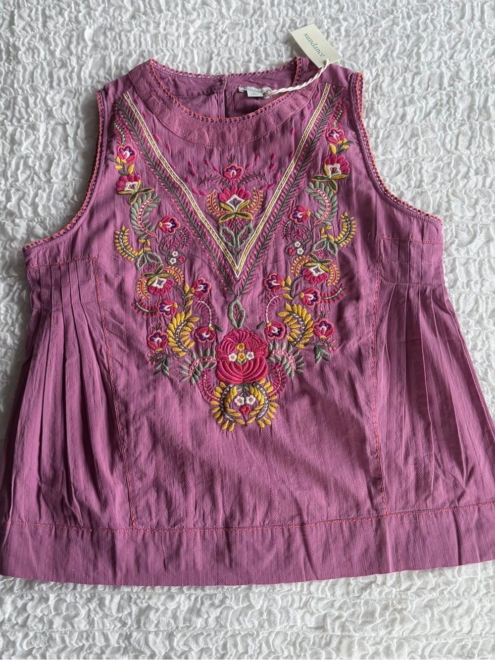 Sundance Embroidered Sleeveless Top Boho Floral Pink NWT Large - Picture 2 of 8